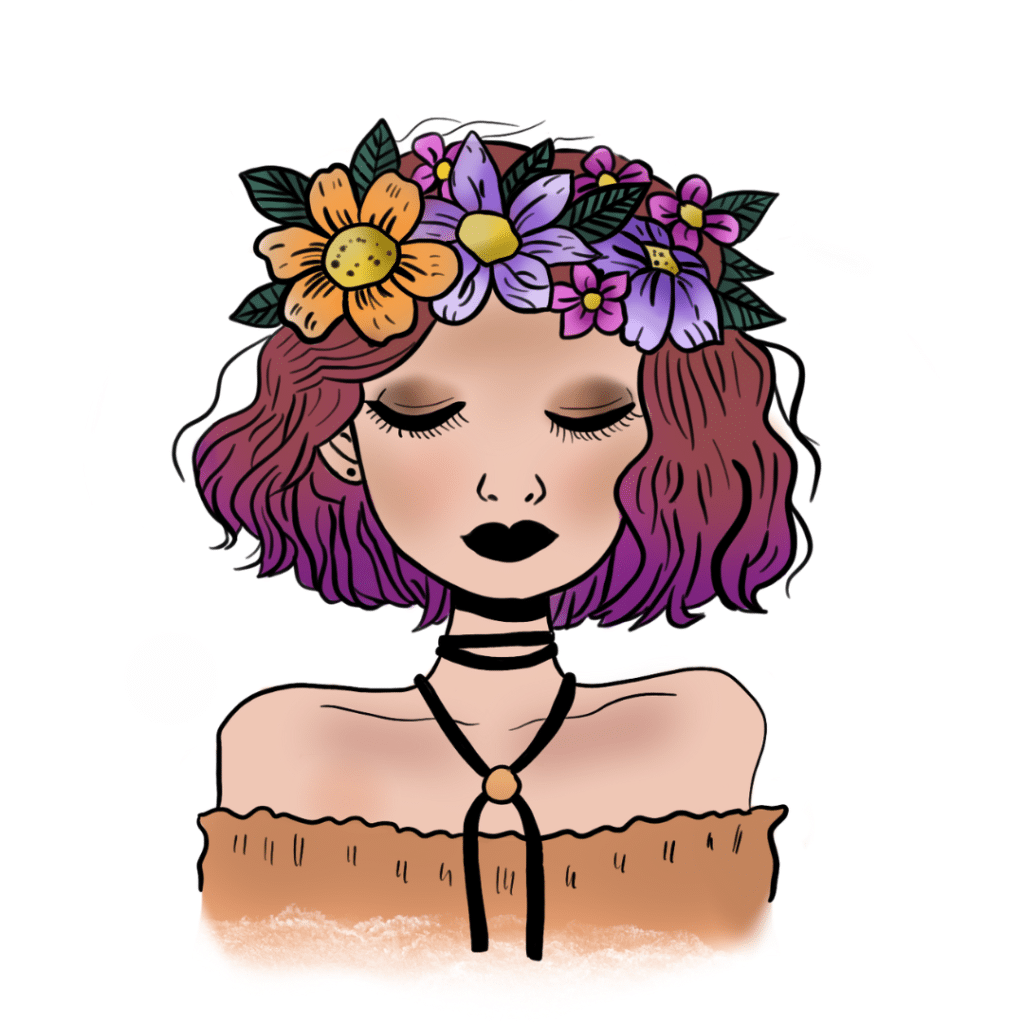 A girl with a flower crown on her head.