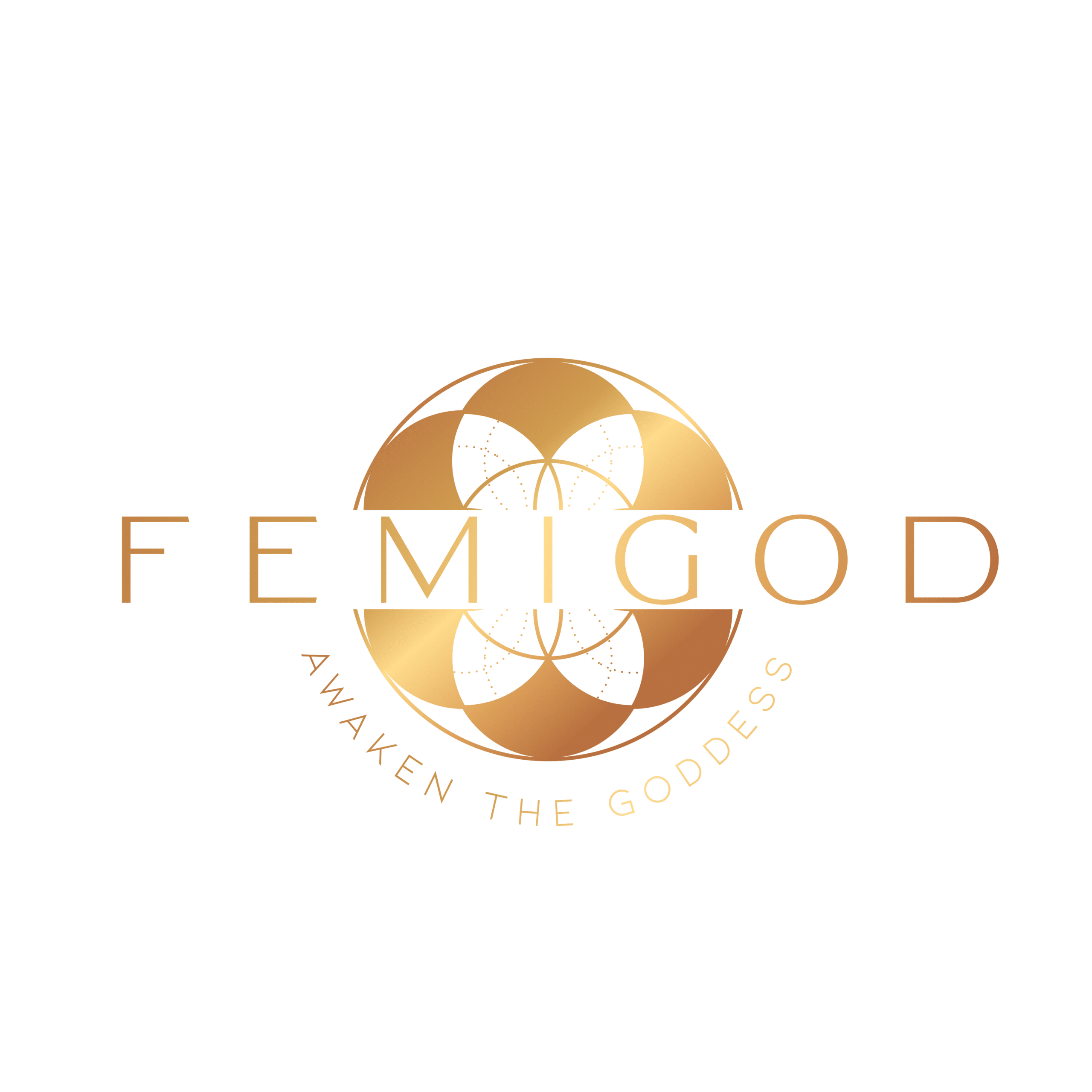 The logo for femigod awaken the goddess.