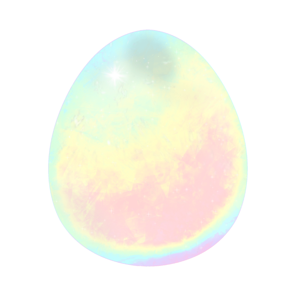 A rainbow colored egg with a star in the middle.
