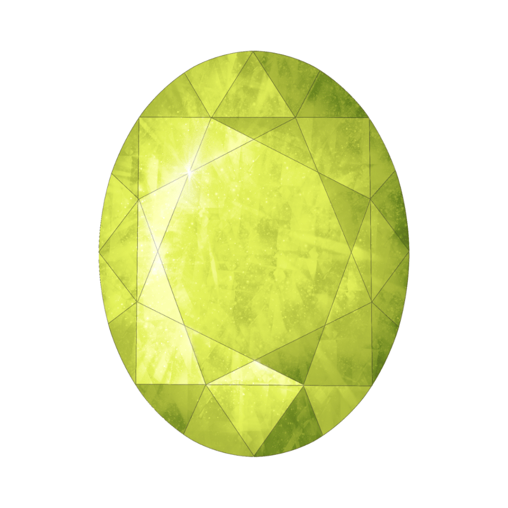 A green stone with a geometric design.