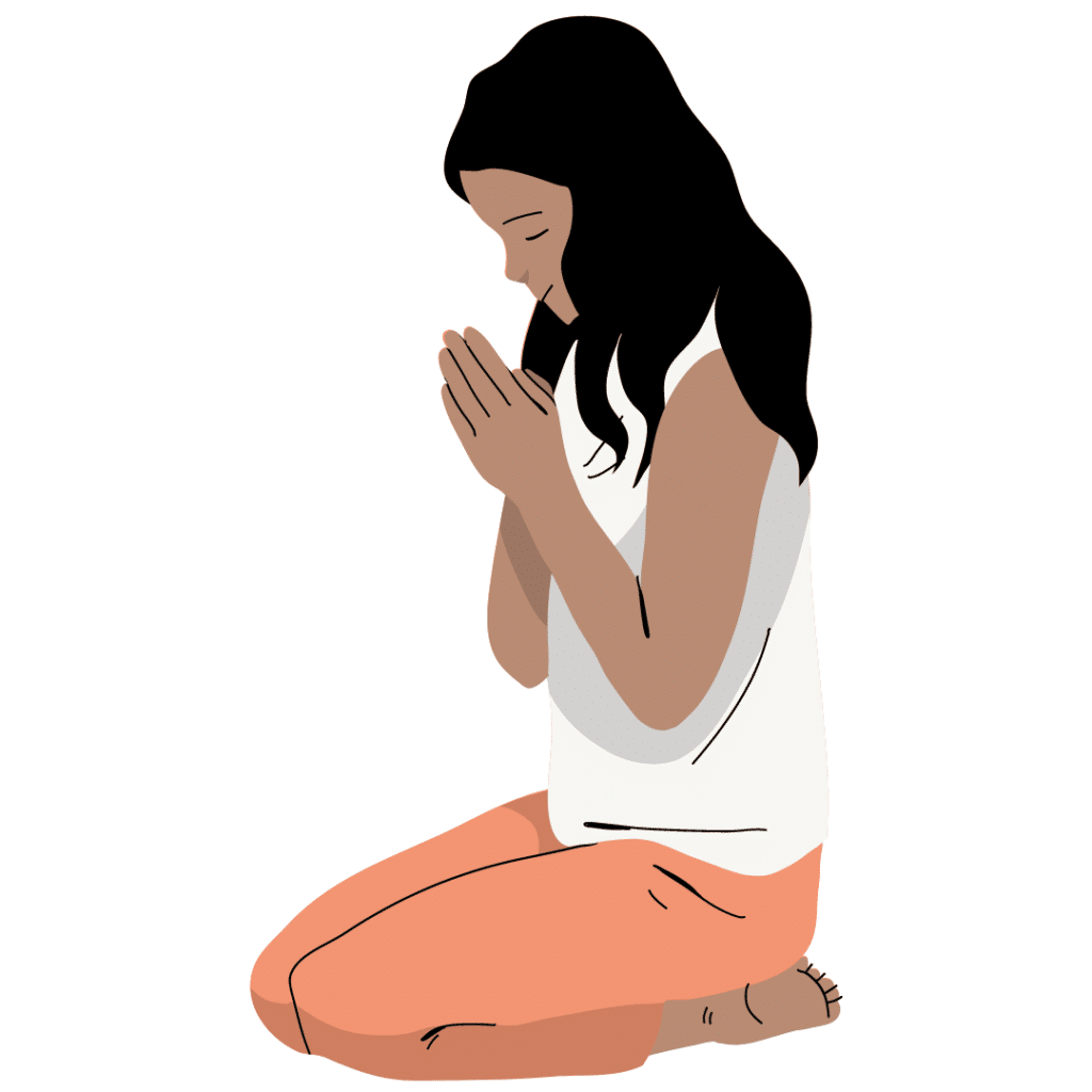 A woman praying with her hands on her knees.