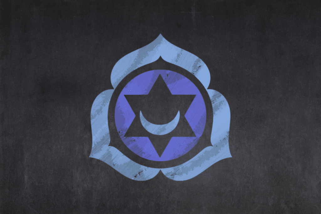 A blue and purple star of david on a black background.