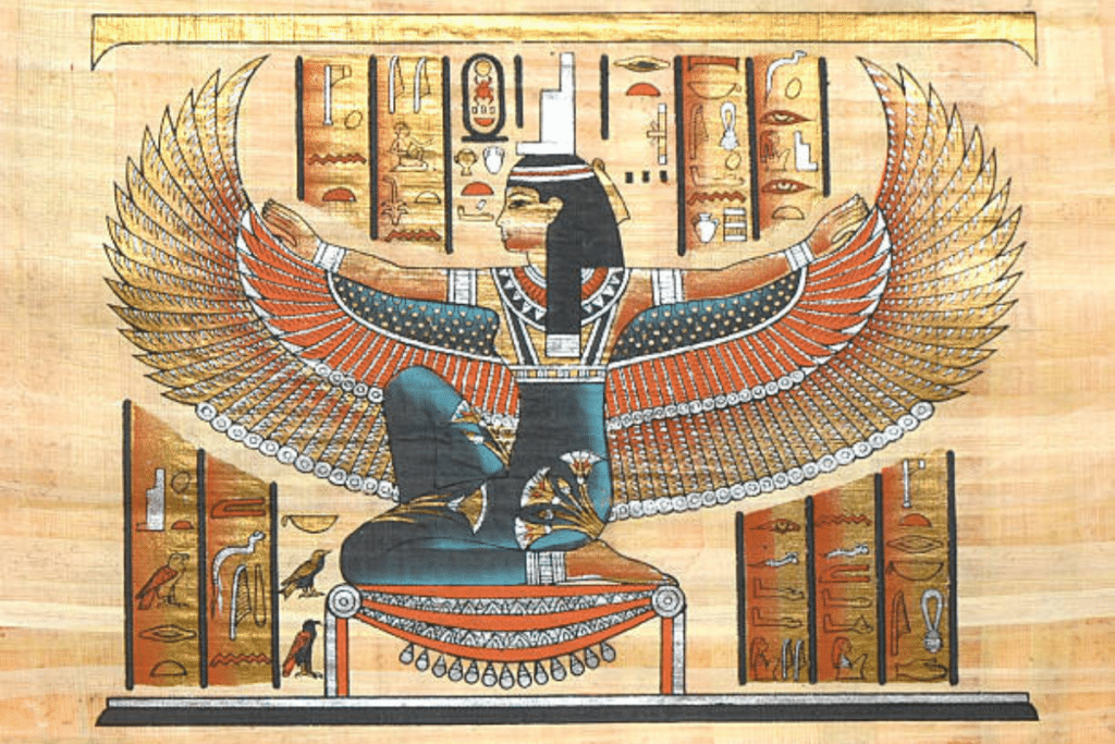 An egyptian painting of an egyptian goddess.
