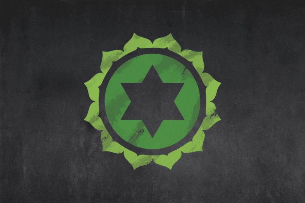 A green star of david on a black background.