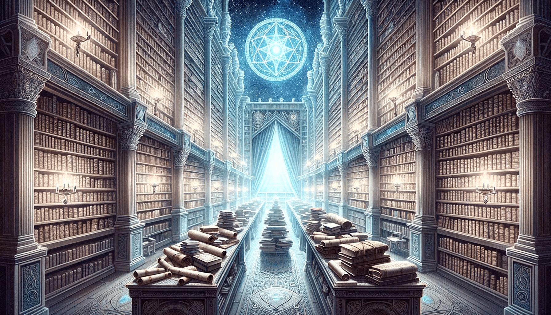 An image of a library with many books in it.